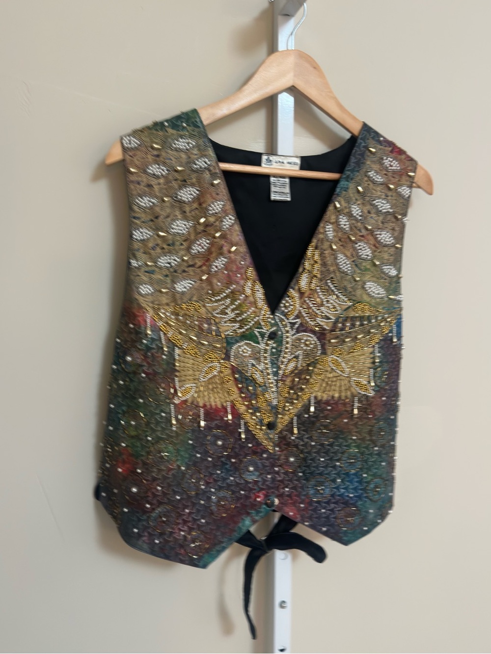 1990s Ana Mori One Size Heavily Beaded Batik Vest Boho Wearable Art